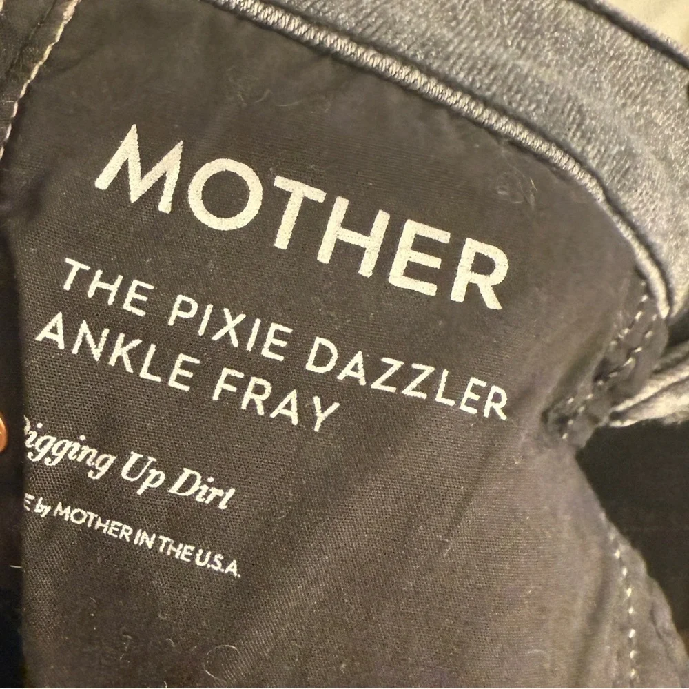 MOTHER Women’s Dark Gray Button Fly The Pixie Dazzler Ankle Fray Jeans Size 27